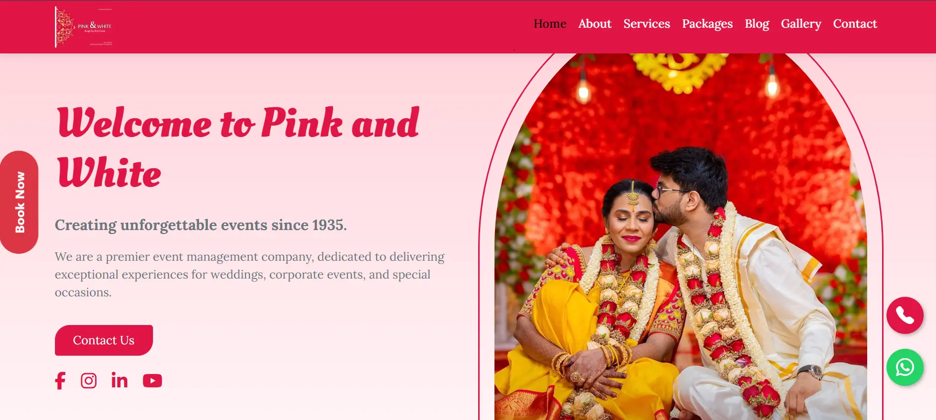Pink and White Events – Professional Event Management Website